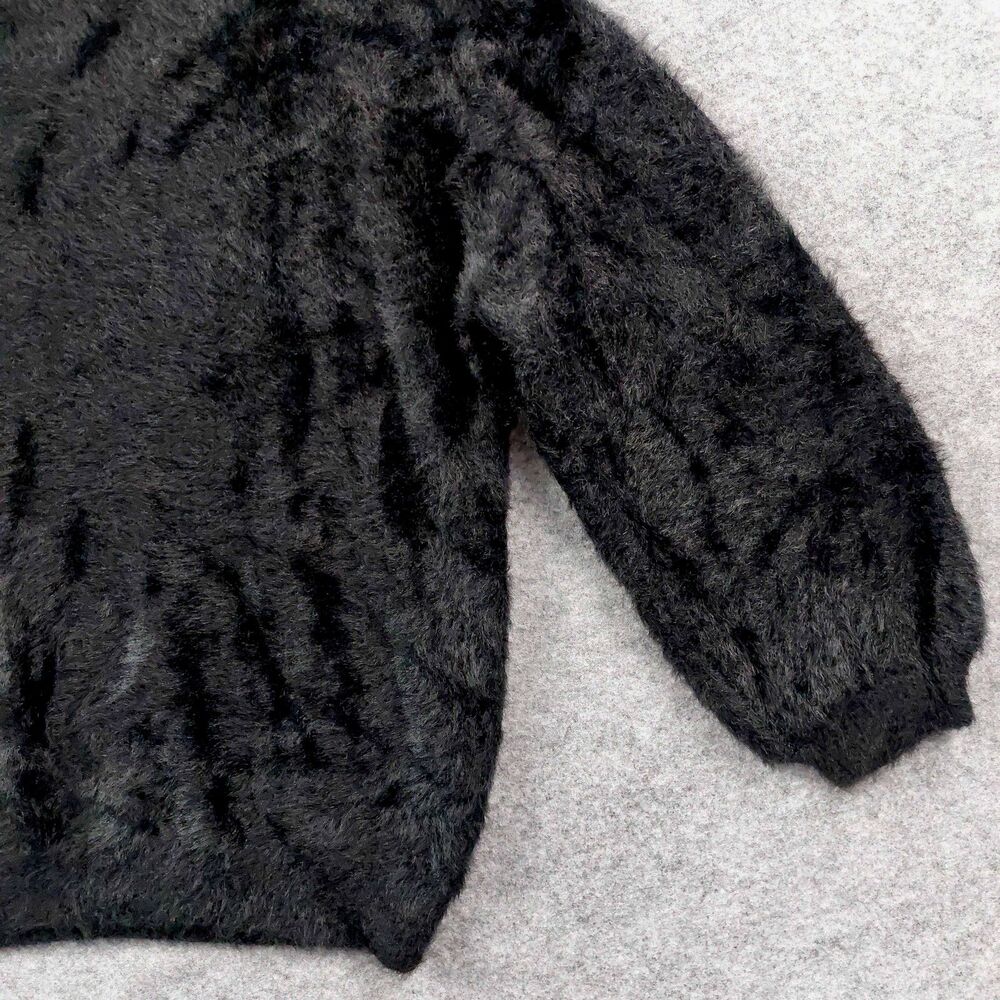 Lulus Sweater Womens Sz L Black Fuzzy Eyelash Asymmetrical Strap Neck Oversized - Picture 11 of 12